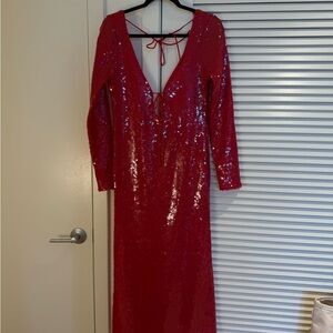 Bardot Red Sequin Long Sleeve Bodycon Dress